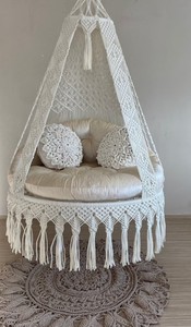 White Cotton <b>Macrame</b> Swing, Hanging Chair, Hängesessel, Swing Chair, <b>Macrame</b> Rocking Swing Chair, hanging chair indoor - Product Image 2