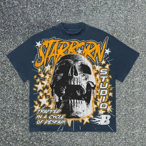 Camiseta de algodón de gramaje alto para hombre, estilo streetwear, corte cuadrado, top corto, con estampado gráfico y ajuste oversize - Product Image 6