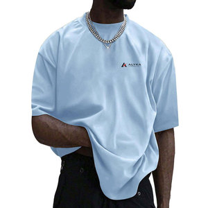 เสื้อยืดผู้ชายสีน้ำเงิน ผ้าฝ้าย 100% น้ำหนัก 220 กรัม ทรงหลวม แขนสั้น คอกลม สีพื้น สามารถออกแบบโลโก้ด้านหน้าได้ตามต้องการ สไตล์ลำลอง ทรงบ็อกซี่ เป็นมิตรต่อสิ่งแวดล้อม - Product Image 3