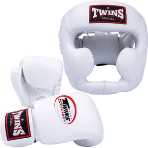 Twins Muay Thai BGVL Boxing <b>Gloves</b> with Chin & Cheek White Head Guard Premium Leather Boxing Sparring Kit - Product Image 1