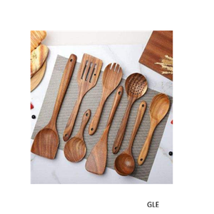 Utensilios de Cocina Ecológicos con Agarre Cómodo, Espátulas de Madera Natural, Juego de Utensilios de Cocina de Madera de Acacia de 9 Piezas para el Hogar - Product Image 2
