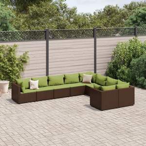 Set divano da giardino in Poly Rattan marrone 9 pezzi con cuscini eleganti collezione di mobili da esterno - Product Image 1