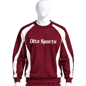 Sweat-shirt athlétique pour homme, couleur bordeaux, col rond, manches longues, pull contrasté, décontracté, pour la salle de sport, l'entraînement, le sport, personnalisable - Product Image 1