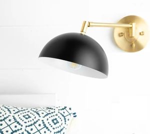 Wall Lamp <b>Sconce</b> Swing Arm <b>Light</b>, Plug-in or Hardwire Installation, Black Shade, Antique Style Home Decor Wall Lamp - Product Image 3