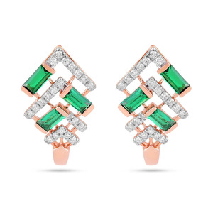 Boucles d'oreilles géométriques en diamant vert cascade or rose - Product Image 1
