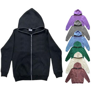 Sudadera con capucha de alta calidad, lisa, con cremallera completa, oversize, personalizada, de peso pesado, 100% algodón polar, color personalizado, para hombre, estilo boxy, con pedrería - Product Image 5