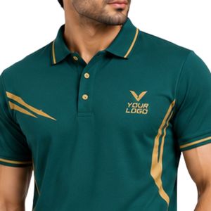 Premium <b>Green</b> And Gold <b>Mens</b> <b>Polo</b> <b>Shirt</b> With Stylish Contrast Line Design Custom Logo Embroidery Golf Sportswear Short Sleeve - Product Image 5