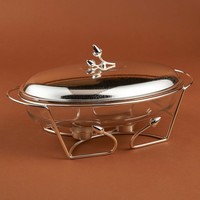Plat à riz ovale élégant en verre avec support métallique, chauffe-plat multicolore, moderne, de luxe, fait main, écologique, pour buffet de mariage