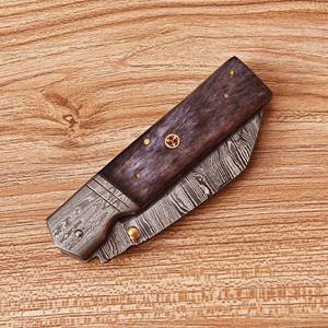 Couteau de poche pliant haut de gamme en acier Damas fait main avec verrouillage Liner Lock, pour la chasse en extérieur, EDC, qualité industrielle, manche en os teinté UA - Product Image 2