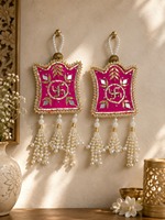 Nouveauté : Décoration murale artisanale écologique en forme de lotus avec perles et fleurs en tissu pour la décoration de la maison à l'occasion du Diwali, 2 pièces, style bohème