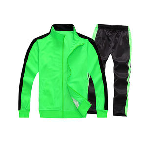 Ropa Deportiva Unisex, Conjunto Deportivo de Dos Piezas con Forro, Rayas de Colores, Chaqueta con Cierre de Cremallera de Algodón y Poliéster, para Gimnasio, Club, Entrenamiento - Product Image 1