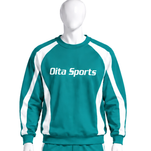 Sweat-shirt à col rond pour homme, bleu sarcelle, à empiècements contrastants, manches longues, style athlétique, décontracté, pour la gym, le fitness, l'entraînement, vêtements de sport personnalisés - Product Image 1