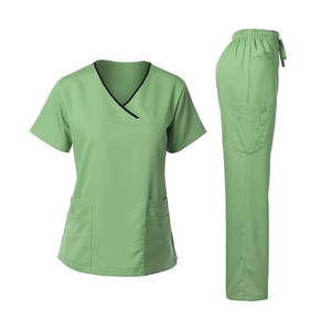 Conjunto de Uniforme Médico con Cuello en V, Bolsillos y Cordón Ajustable, Tejido Elástico, Manga Corta, Uniforme de Enfermería de Alta Calidad para Hospital - Product Image 3
