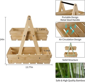 Panier suspendu en bois sculpté à deux niveaux écologique durable pour fruits légumes multi-épicerie transporter le stockage en gros - Product Image 3
