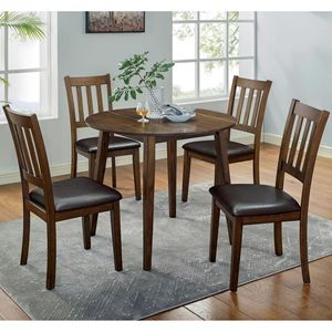 Set da Pranzo 5 Pezzi in Noce/Marrone Scuro, Stile Transizionale in Legno Massello, 4 Sedie Laterali e 1 Tavolo da Pranzo per Sala da Pranzo - Product Image 1