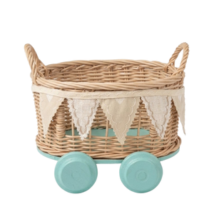 Handmade Wicker Rattan Cart Kids Toy Basket with Wheels Pull Along Toy for Children Pretend Play <b>Accessory</b> Wholesale - Product Image 2
