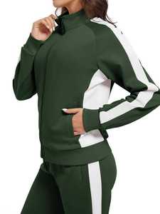 Women Green <b>White</b> Color Blocked Tracksuit Full Sleeve Stand Collar Knitted Polyester <b>2</b> <b>Piece</b> Sporty <b>Set</b> All Seasons Regular Fit - Product Image 6