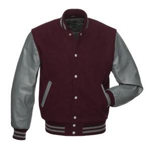 OEM <b>Mens</b> Winter Varsity Jackets Blank Plain Maroon Wool Body Genuine Leather Sleeves Chenille Letterman Baseball Custom Jacket - Product Image 4