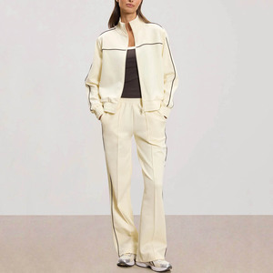 Conjunto Deportivo de 2 Piezas para Mujer, Sudadera con Capucha y Pantalones Deportivos Blancos con Ribete, Personalizado OEM, de Algodón Transpirable - Product Image 1