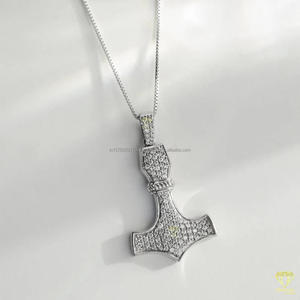 Luxury Statement Hammer Pendant With High Shine Silver Finish And Iced Out Stone Detailing - Product Image 3