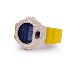 Reloj Digital con Bisel de Diamantes Completos, Correa de Silicona Amarilla, Lujoso, Moderno, Unisex, 41 mm, Resistente a Impactos - Product Image 2