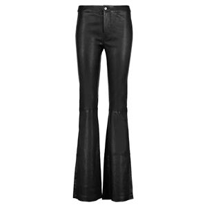 Pantalon évasé moulant taille haute en cuir véritable de mouton, coupe large, coupe-vent, doux, pour soirée et club - Product Image 3
