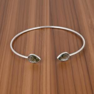 Bracelet manchette en agate mousse, argent sterling, ajustable, avec pierres précieuses, fait main, pour femme, cadeau - Product Image 6