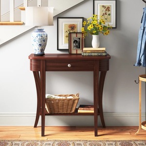 Console traditionnelle en cerisier avec façade incurvée, un seul tiroir, petit meuble d'entrée, étagère inférieure de présentation - Product Image 6
