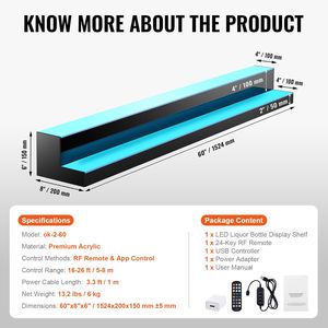 2-Tier 60-Inch <b>LED</b> <b>Lighted</b> Acrylic Commercial Home <b>Bar</b> Shelf Illuminated Whiskey Rack Stand for Liquor Bottle Display Wine Rack - Product Image 4