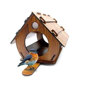 Mangeoire à oiseaux suspendue en bois artisanale pour la décoration du jardin et du balcon - Product Image 4