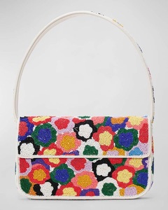 Sac à bandoulière perlé fait main, brodé, motif floral bleu et blanc, idéal pour les soirées et les voyages - Product Image 4