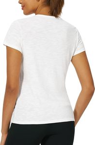 T-shirt blanc à manches courtes et col rond pour femme, couleur unie, style décontracté, 100 % coton, respirant, coupe ample, jersey - Product Image 6