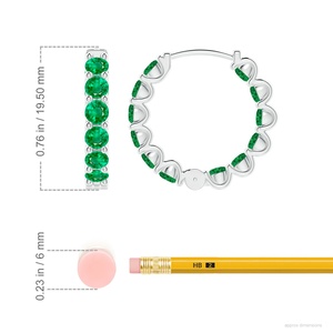 Élégantes boucles d'oreilles créoles émeraude taille ronde, effet inversé |   Bijoux fins personnalisés de mariage en or blanc 14 carats, cadeau pour fiancé - Product Image 3