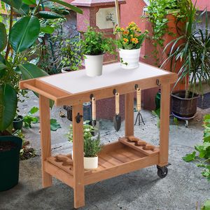 Mobili da giardino-da esterno in legno da giardino con ruote in metallo e gancio di stoccaggio per uso giardino - Product Image 5