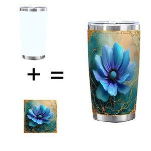 Stainless Steel Tumbler 20oz Double Wall Insulated Cup With Blue Flower Design For <b>Coffee</b> Tea Travel - Product Image 1