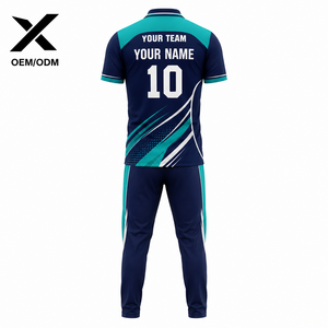 Ensemble uniforme de cricket pour hommes X Sports, coupe et couture en polyester, polo à manches courtes sublimé avec pantalon à taille élastique, évacuation de l'humidité - Product Image 2
