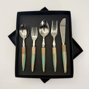 Ensemble de couverts de table classiques en acier inoxydable pour hôtel et banquet de mariage, couteau, cuillère, fourchette, accessoire de cuisine avec manche en bois - Product Image 1