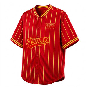 Chemise de baseball rayée rouge pour femmes NSPDK, manches courtes, boutonnée, décontractée, chemise pour femmes NSPDK - Product Image 2