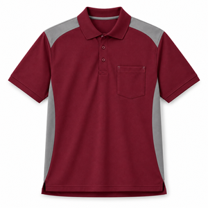Polo à manches courtes bordeaux et gris clair avec poche poitrine et empiècements contrastants, uniforme de personnel, uniforme d'équipe, patte de boutonnage - Product Image 1