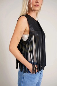 Gilet de motard en cuir véritable pour femme, écologique, coupe-vent, avec détails en dentelle, couleur personnalisée, gilet en cuir pour moto - Product Image 3