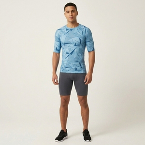 Men's Geometric Pattern <b>Compression</b> <b>Shirt</b> Short Sleeve Quick Dry Sporty Fitness Top O-Neck Slim Fit Activewear - Product Image 1