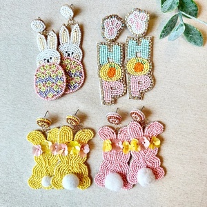 Export Quality Beaded Bunny Earrings Happy Easter Day Pearl <b>Sequin</b> Rabbit Statement Dangle Festive Earrings for Women and Girls - Product Image 2