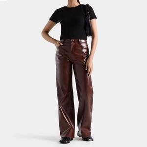 Pantalon en cuir véritable pour femme, cuir de vachette authentique, coupe slim, pantalon de motard tendance, fournisseur direct d'usine OEM - Product Image 1