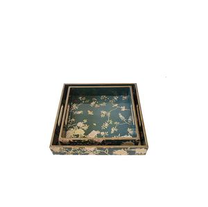 Plateau de rangement en bois laqué imprimé émail, plateau en bois personnalisé, design moderne et luxueux pour le service des aliments, table à manger, table basse - Product Image 1