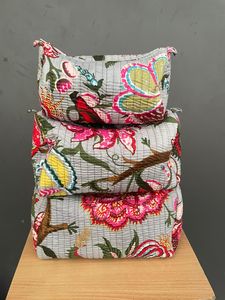Sac fourre-tout matelassé en coton jaune et blanc à rayures, avec feuilles brodées, fermeture éclair, sacs en coton tendance pour femmes, usage quotidien - Product Image 3
