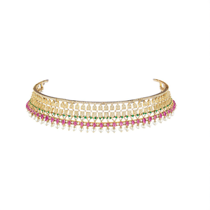 American Diamond Gold-Plated Brass Choker Necklace with Zircon and Pearl for Wedding - Product Image 2
