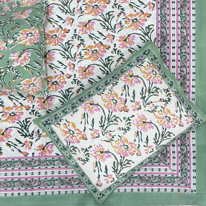 Jaipur Hand <b>Block</b> Printed Plant Floral King Size Flat <b>Bed</b> Set 100% Cotton All Season Eco-Friendly Durable Breathable Home Hotel - Product Image 1