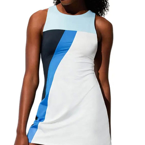 Robe de tennis sans manches pour femme, color-block, col rond, ajustée, respirante, en spandex et polyester, vêtements de sport d'été - Product Image 6