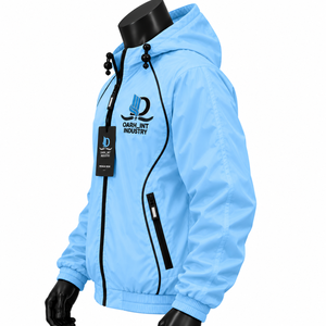 OARH_INT INDUSTRY Coupe-vent à capuche bleu clair pour homme, fermeture éclair, style décontracté et sportif, en polyester, pour l'hiver - Product Image 4