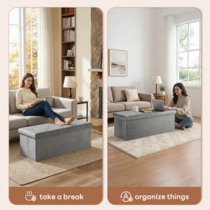 43" Foldable <b>Storage</b> Ottoman Bench High Capacity Footrest <b>Stool</b> Holds 660 lb PVC Gray - Product Image 4
